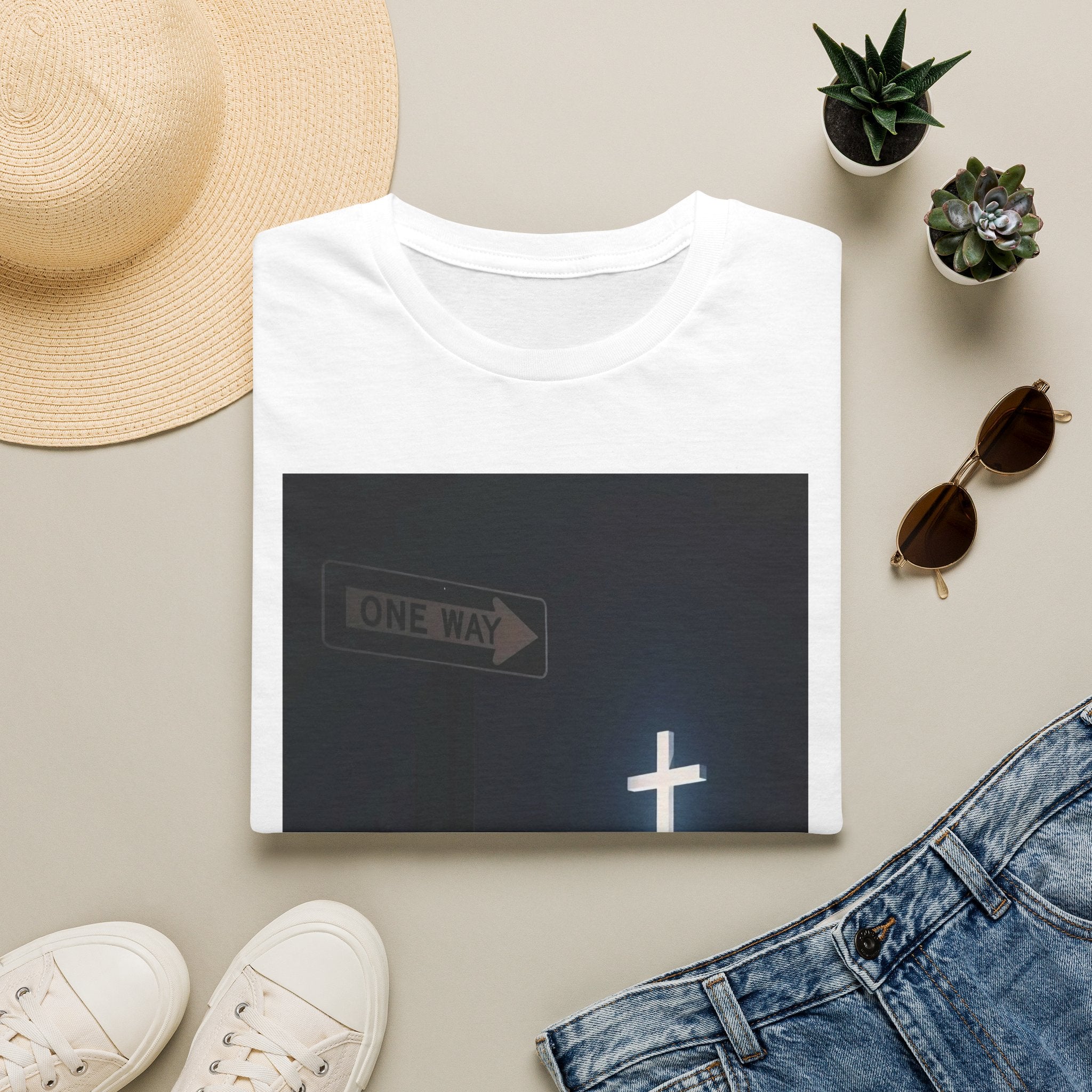 Christian Cross T-Shirt - One Way Street Sign Faith Tee