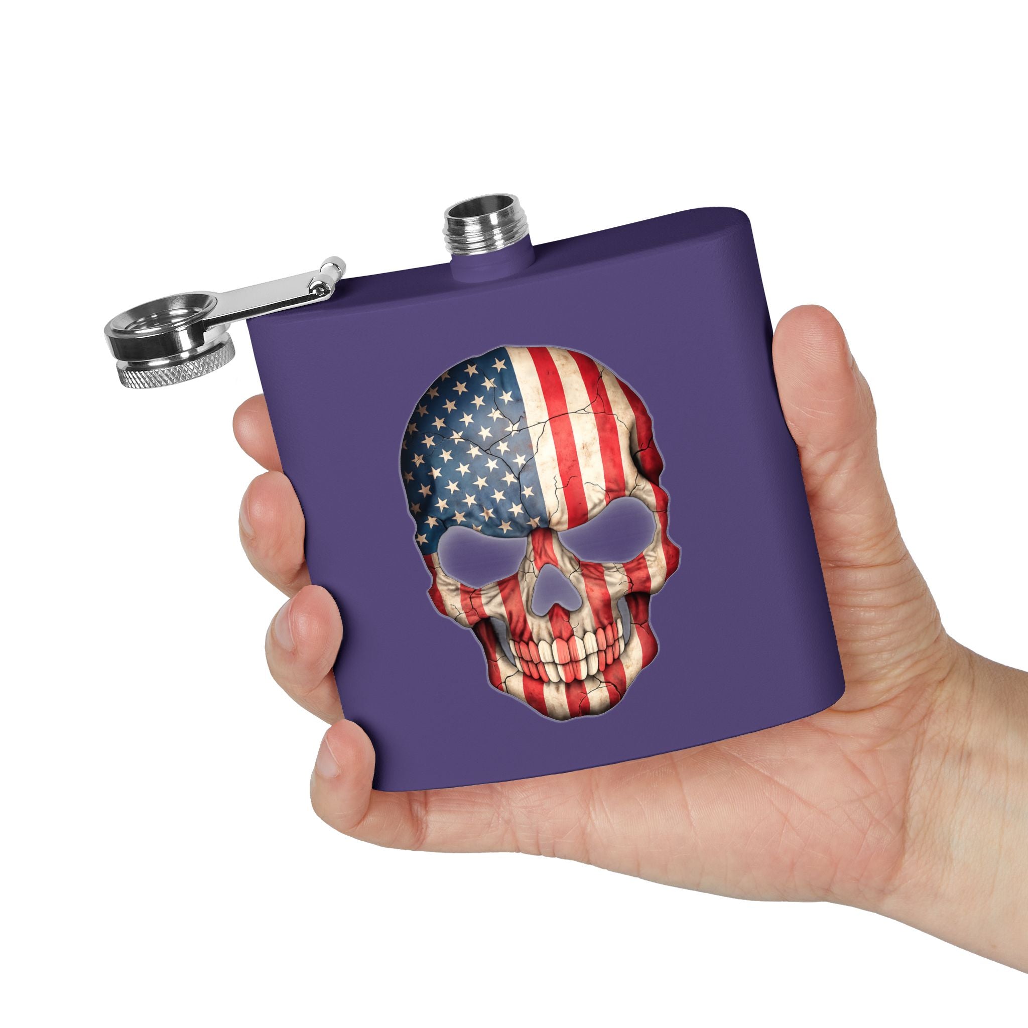 American Flag Skull Flask — 6oz Stainless Steel Patriotic Hip Flask