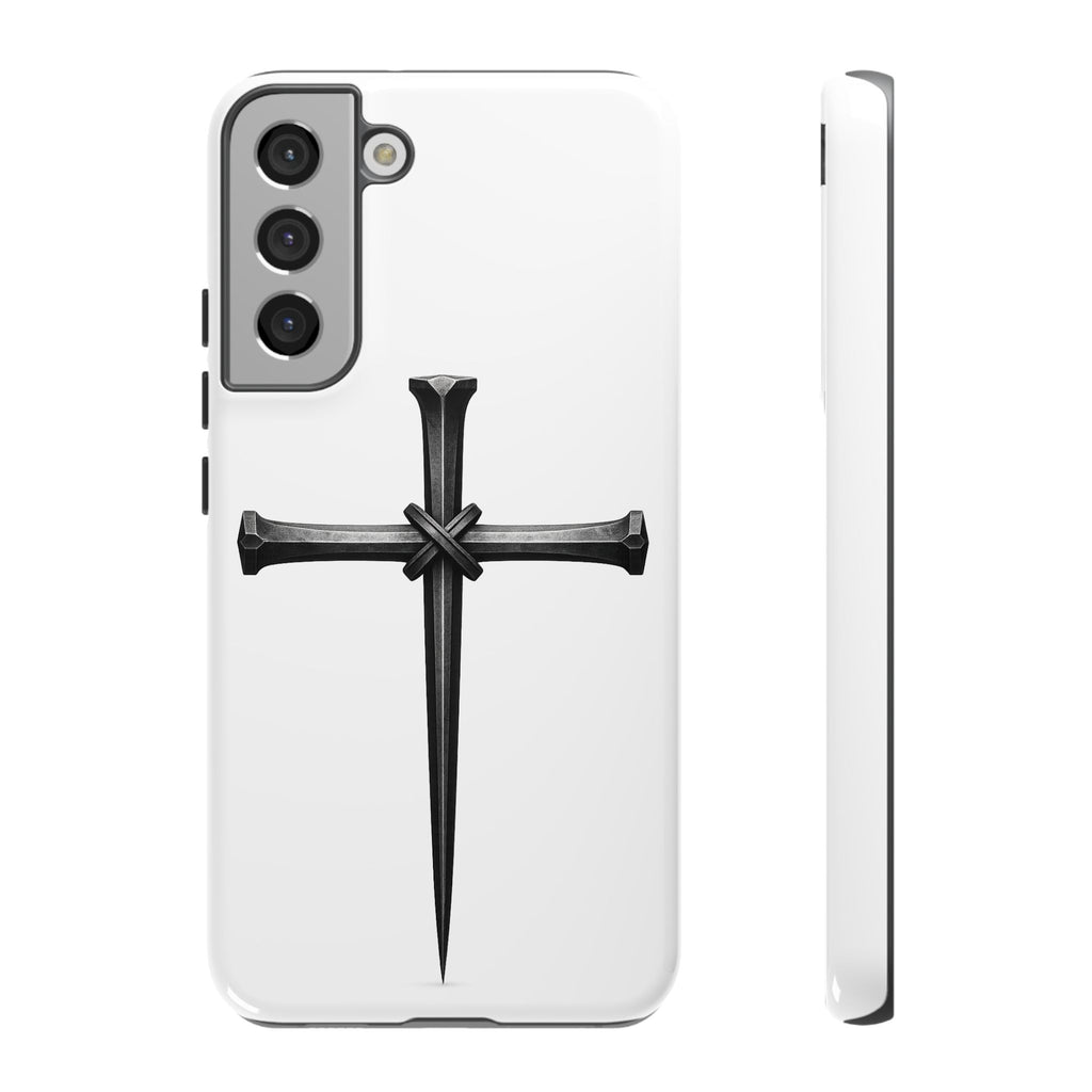 Nail Cross Tough Phone Case – Minimal Gothic Christian Armor for Samsung & iPhone