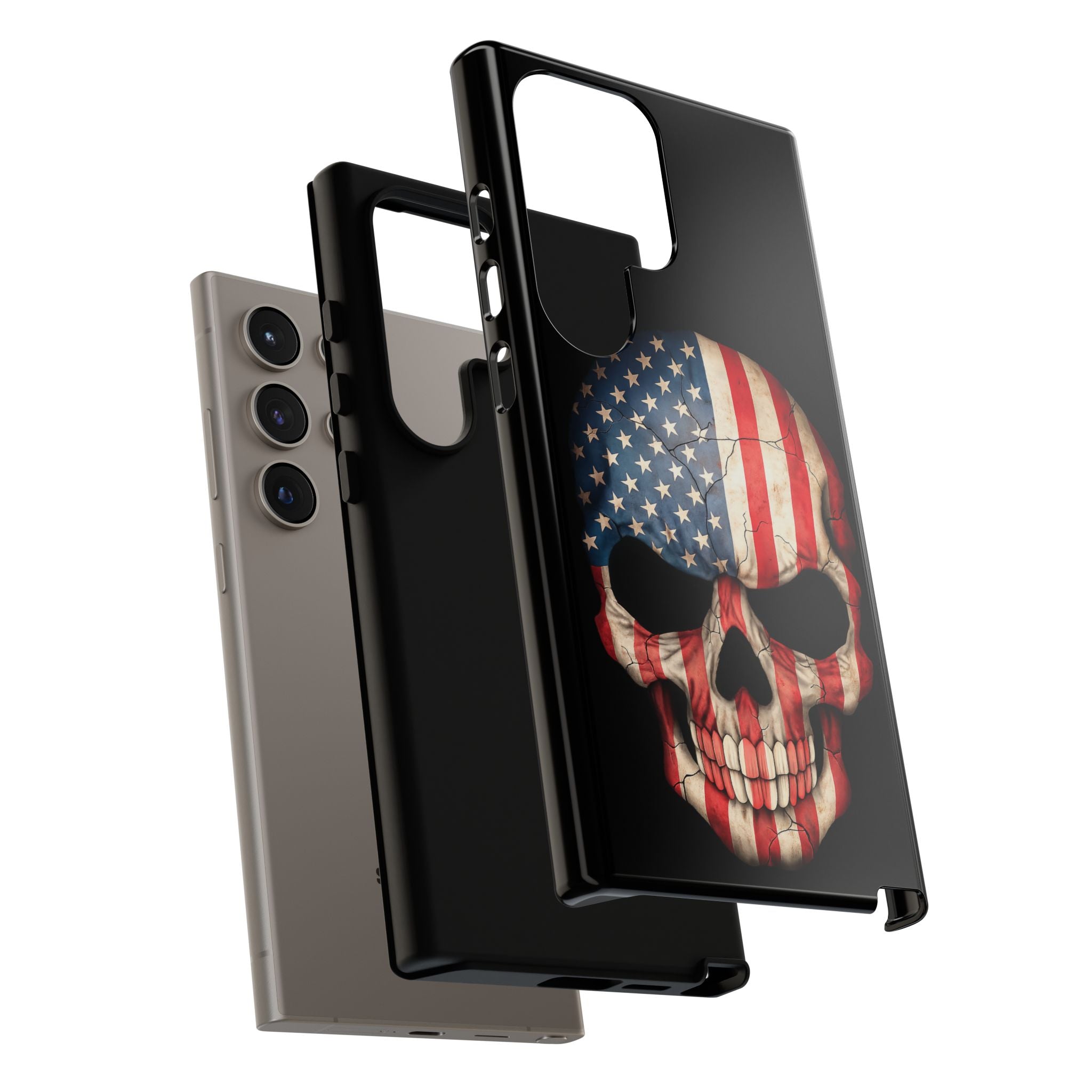 American Flag Skull Phone Case - Patriotic Tough Protective Cover