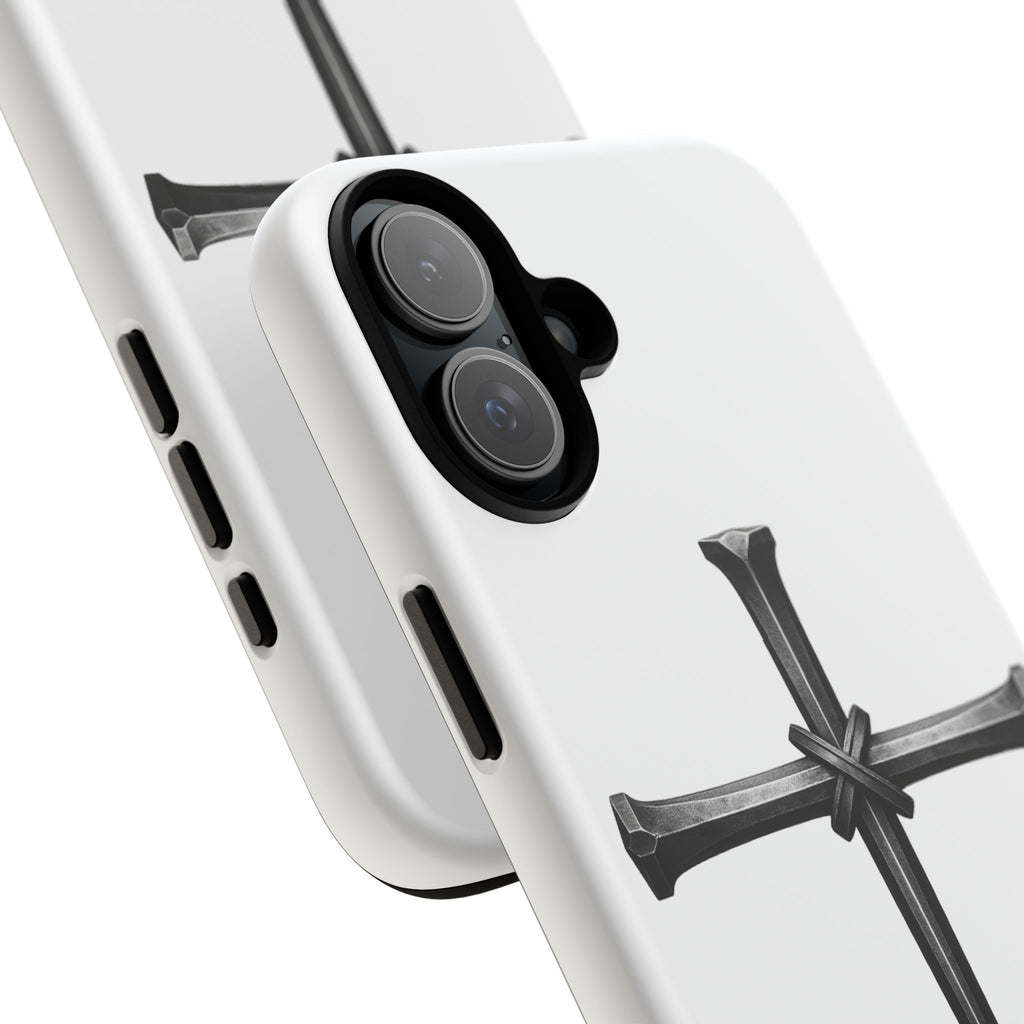 Nail Cross Tough Phone Case – Minimal Gothic Christian Armor for Samsung & iPhone