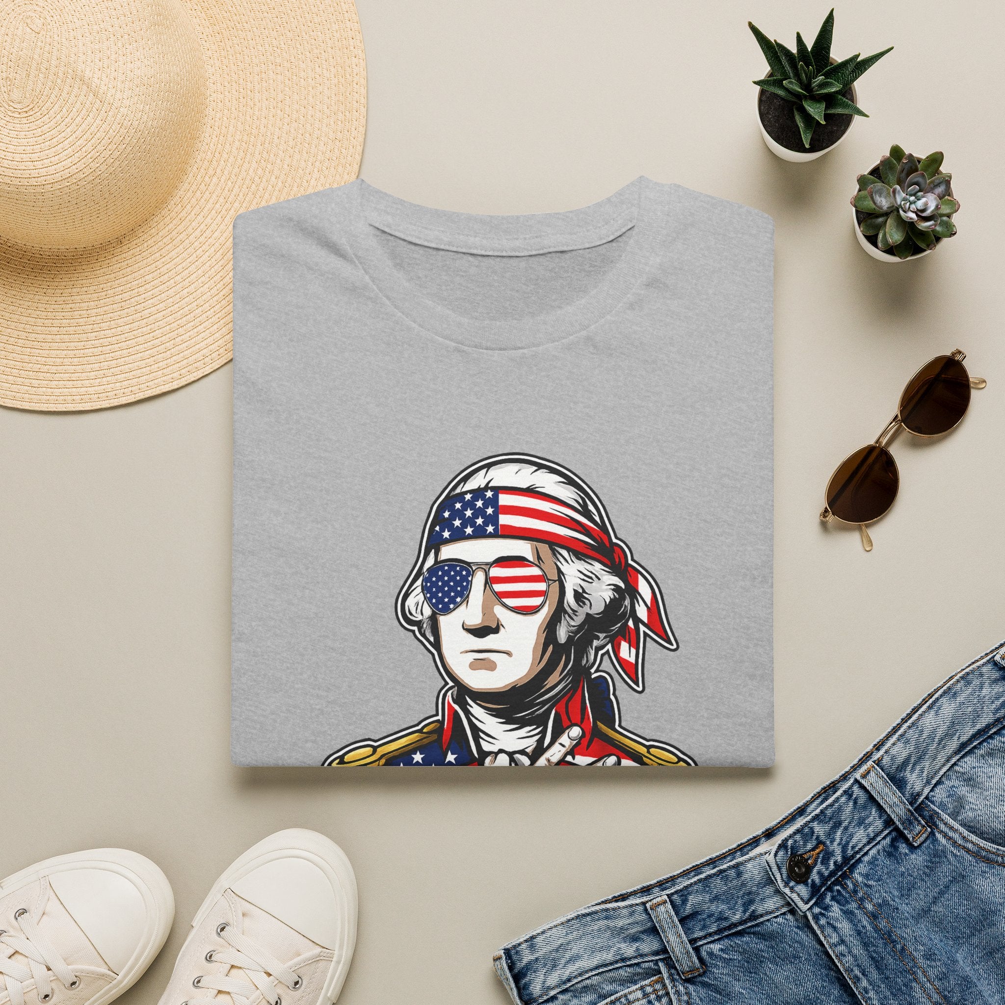 Patriotic George Washington T-Shirt – American Flag Bandana & Shades Tee