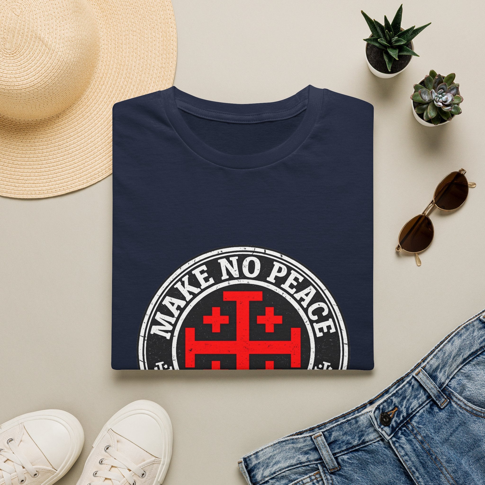 Make No Peace T-Shirt — Bold Crusader Emblem Tee ("Make No Peace With Evil")