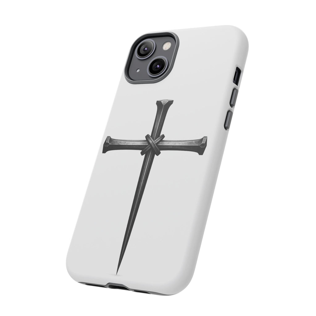 Nail Cross Tough Phone Case – Minimal Gothic Christian Armor for Samsung & iPhone