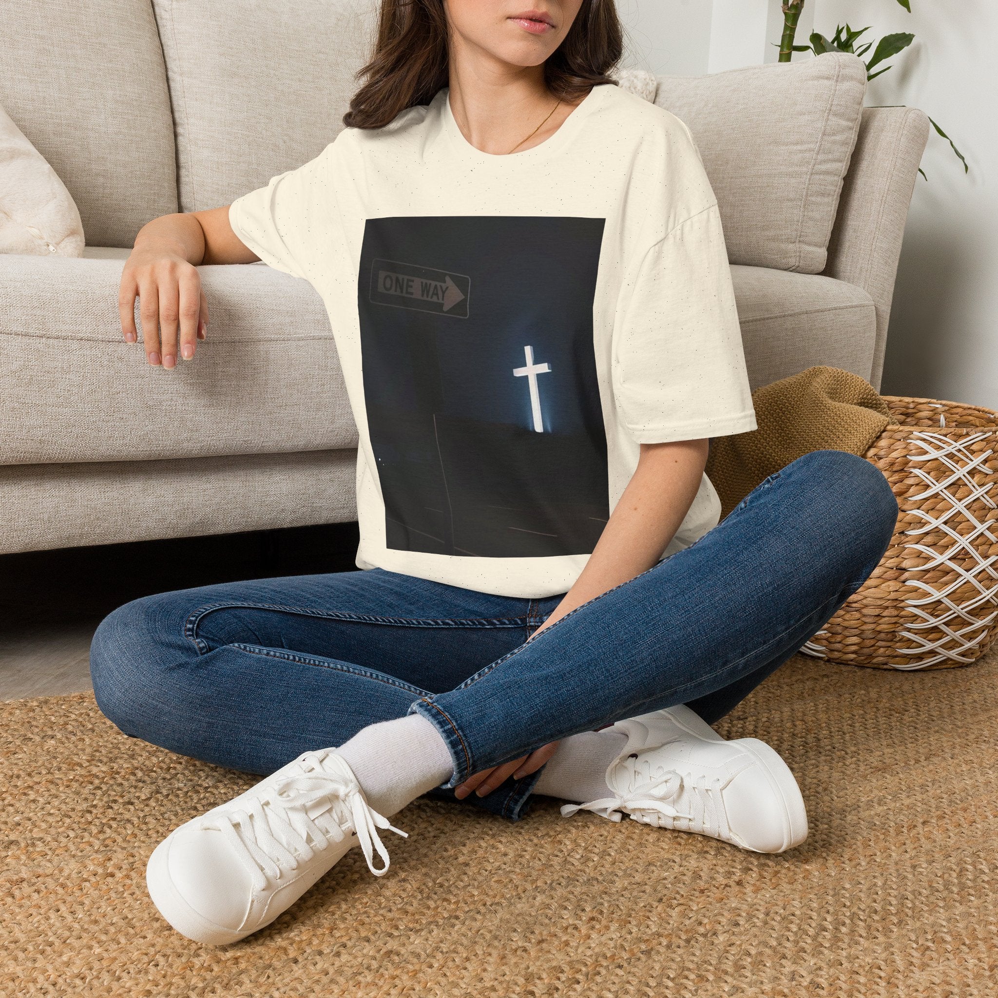 Christian Cross T-Shirt - One Way Street Sign Faith Tee