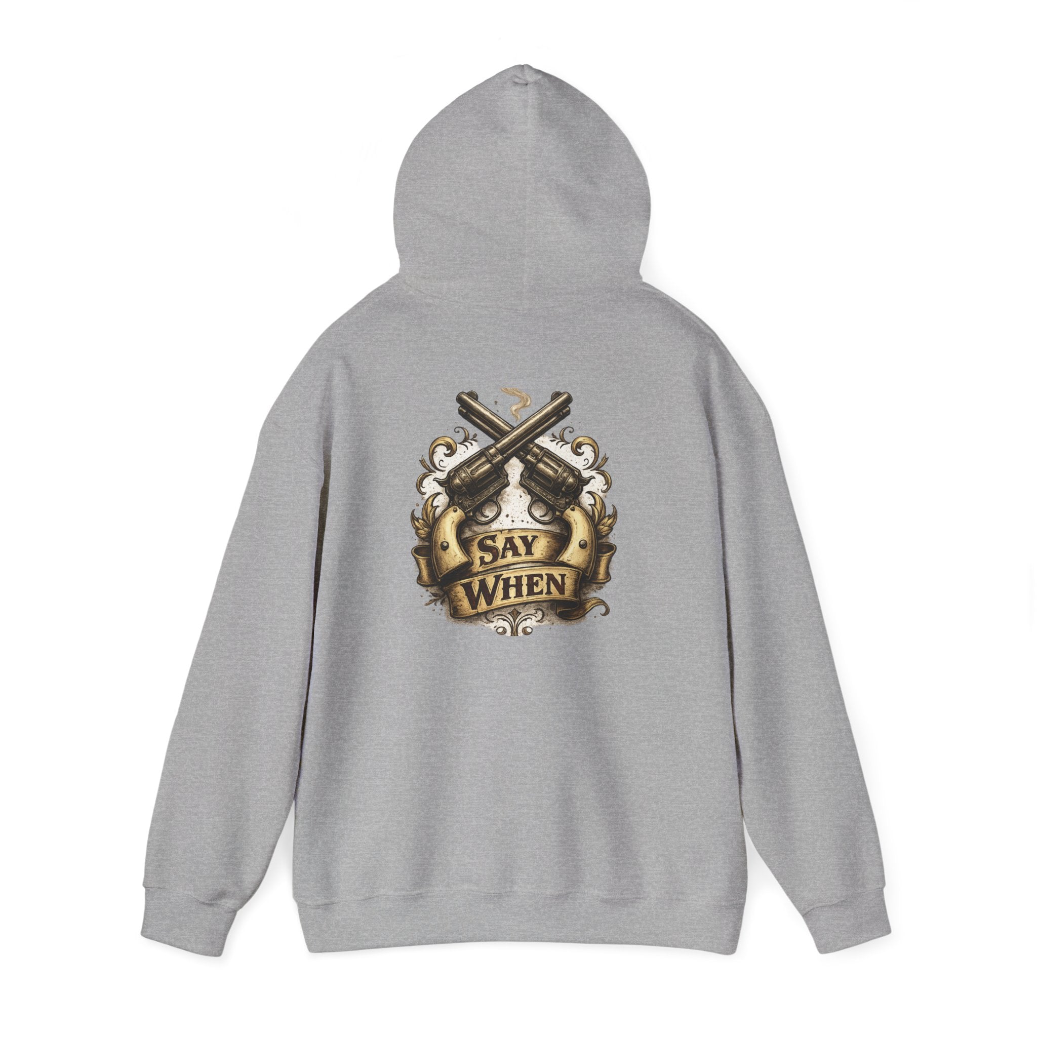 Western Outlaw Hoodie — "Say When" Vintage Gunslinger Pullover