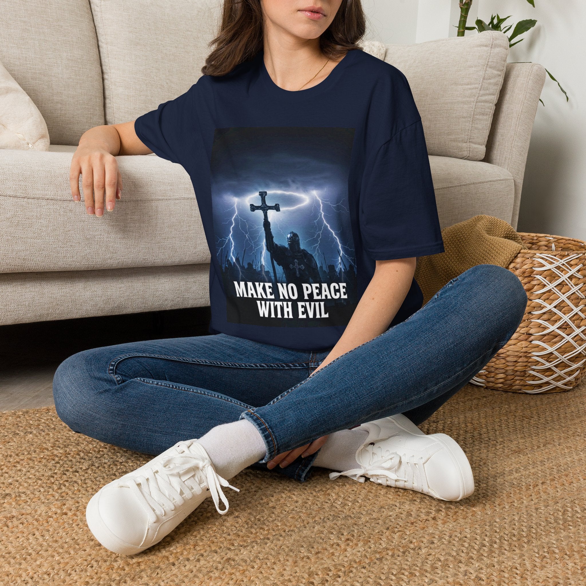 Make No Peace With Evil T-Shirt – Lightning Cross Christian Faith Tee
