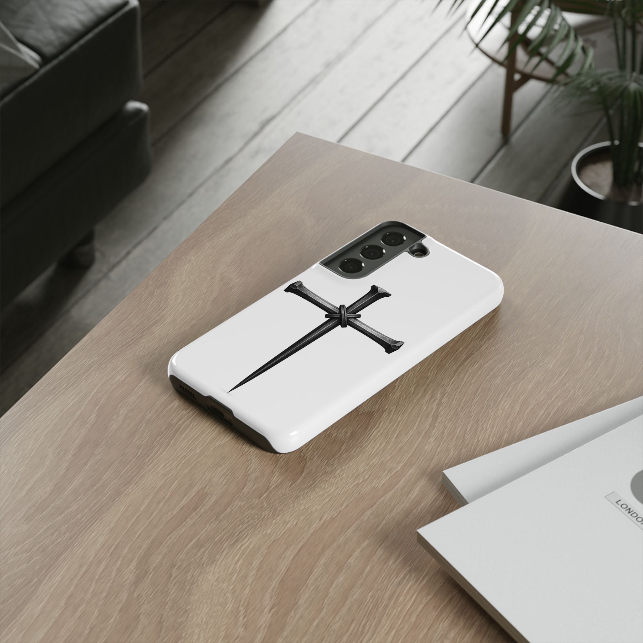 Nail Cross Tough Phone Case – Minimal Gothic Christian Armor for Samsung & iPhone