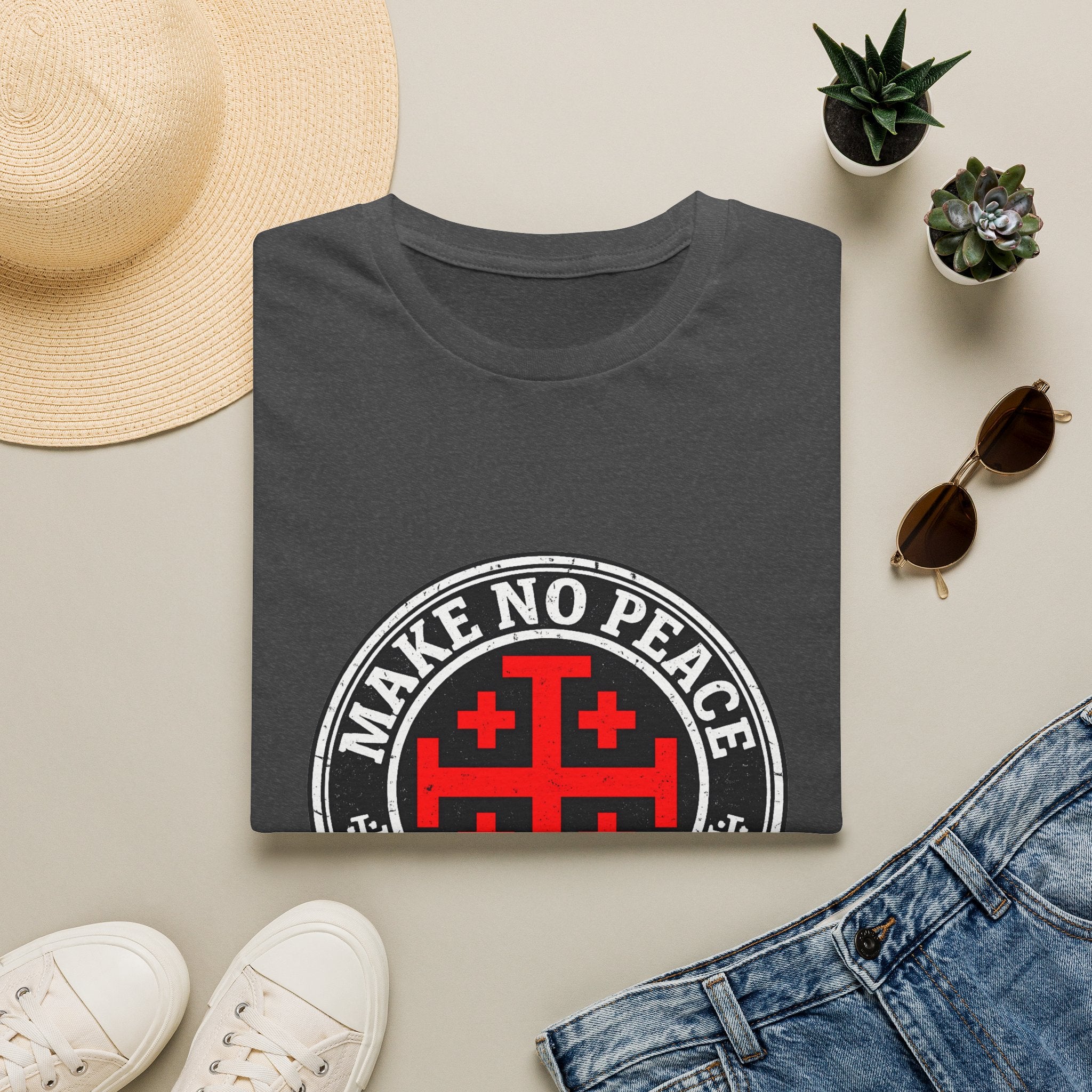 Make No Peace T-Shirt — Bold Crusader Emblem Tee ("Make No Peace With Evil")