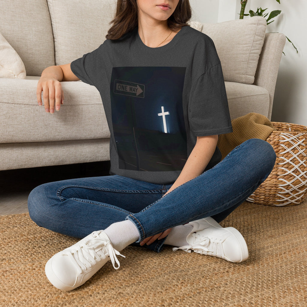 Christian Cross T-Shirt - One Way Street Sign Faith Tee