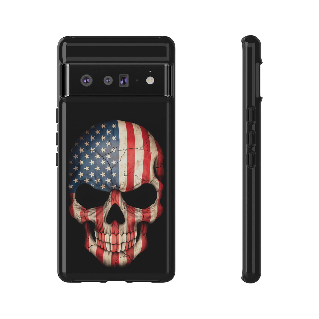 American Flag Skull Phone Case - Patriotic Tough Protective Cover