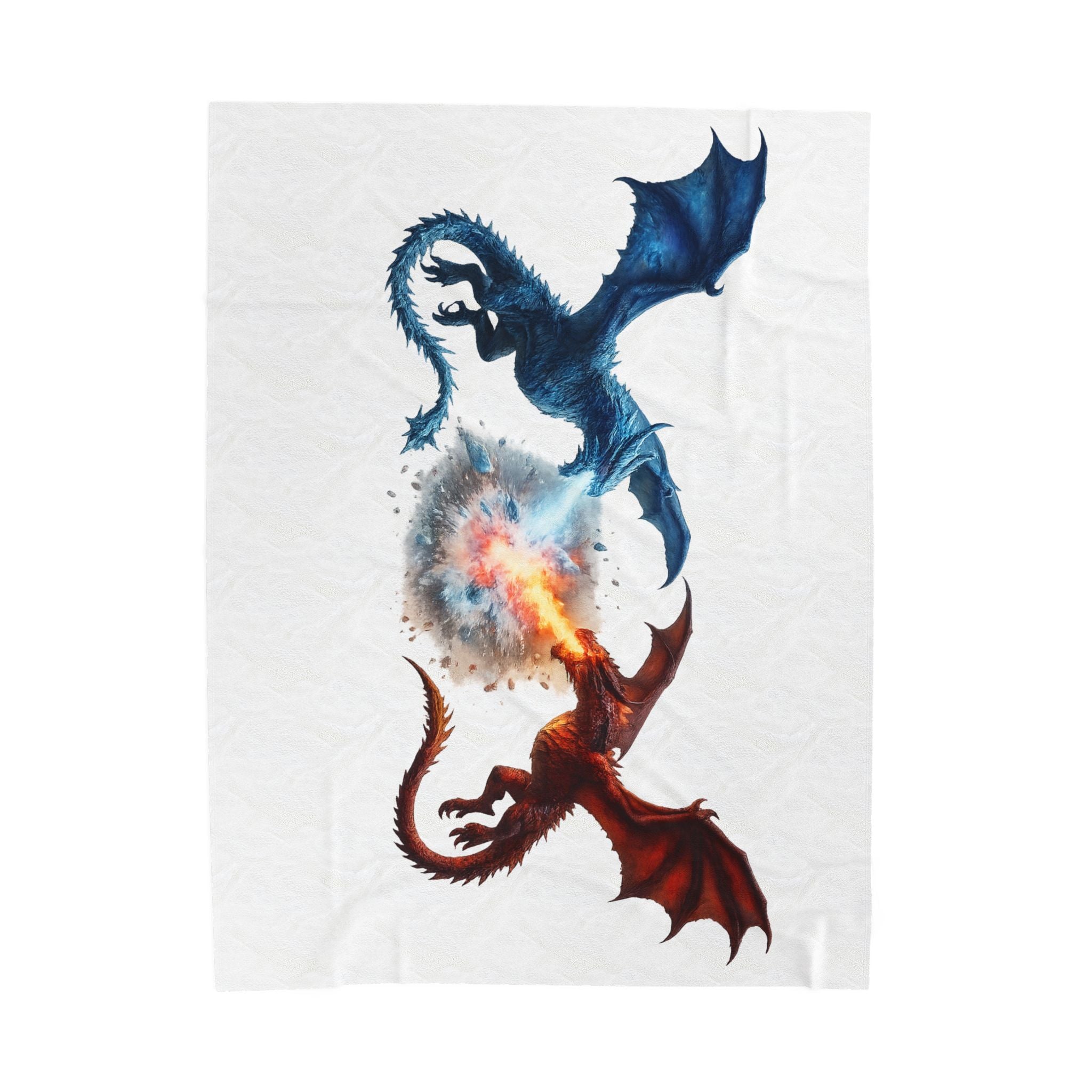 Dragon Duel Velveteen Plush Blanket — Blue & Red Fire-Breathing Dragons Throw