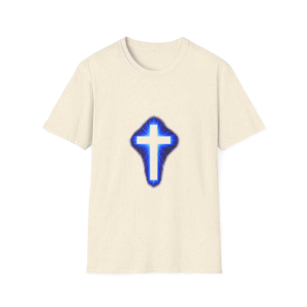 Blue Glowing Cross T‑Shirt — Christian Faith Graphic Tee